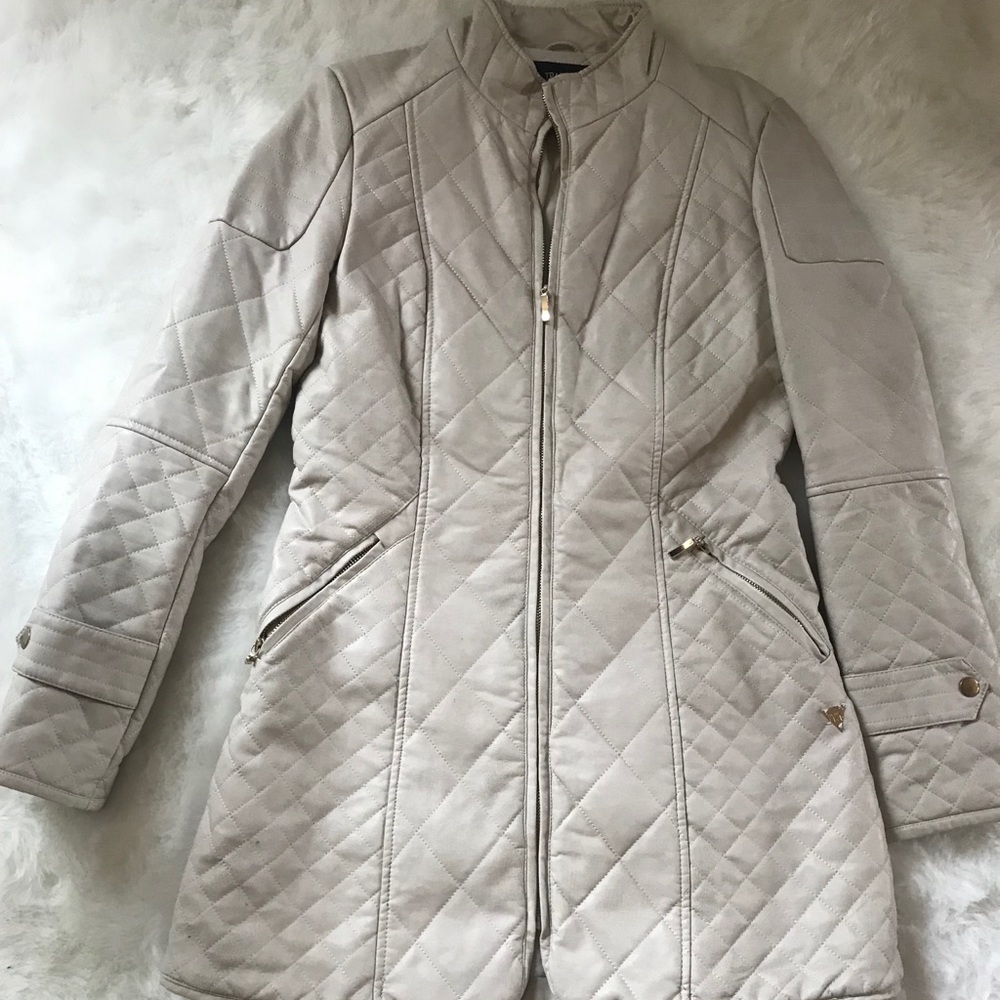 Quilted Faux Leather Cream Coat